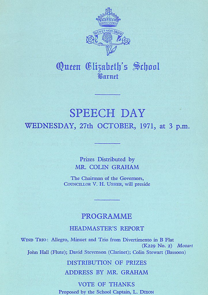 QE Speech Day 1971