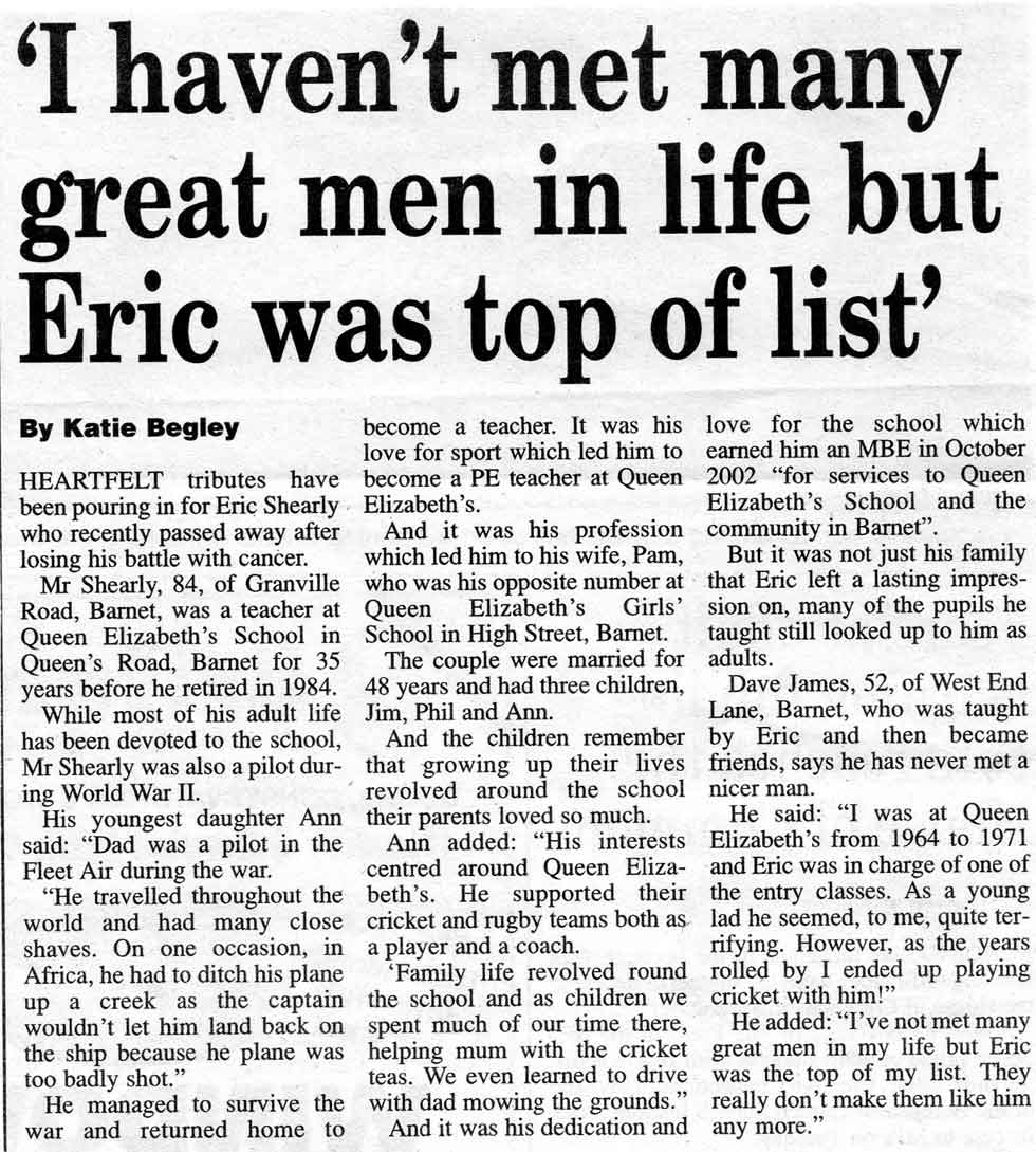 Eric Shearly - obituary